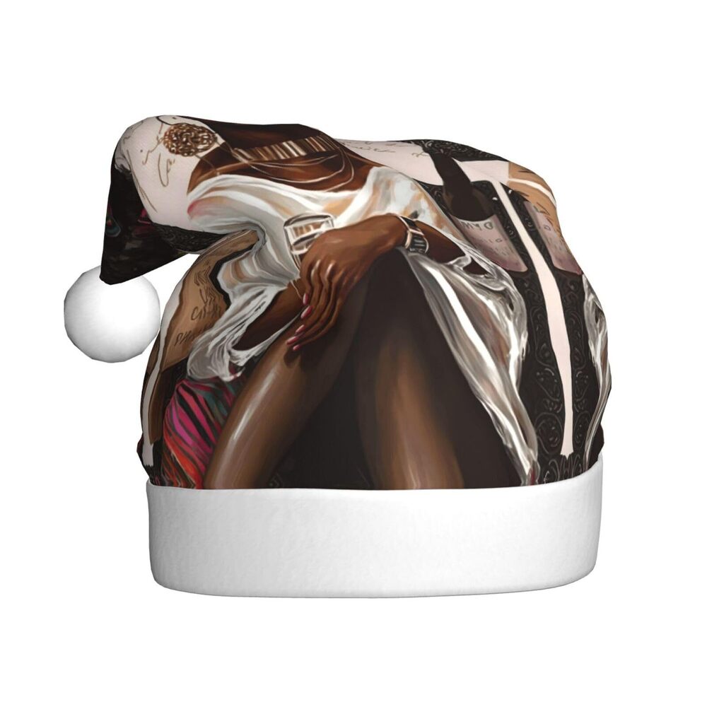 6434 African American Black Christmas Hat for Adults, Santa Hats, Holiday